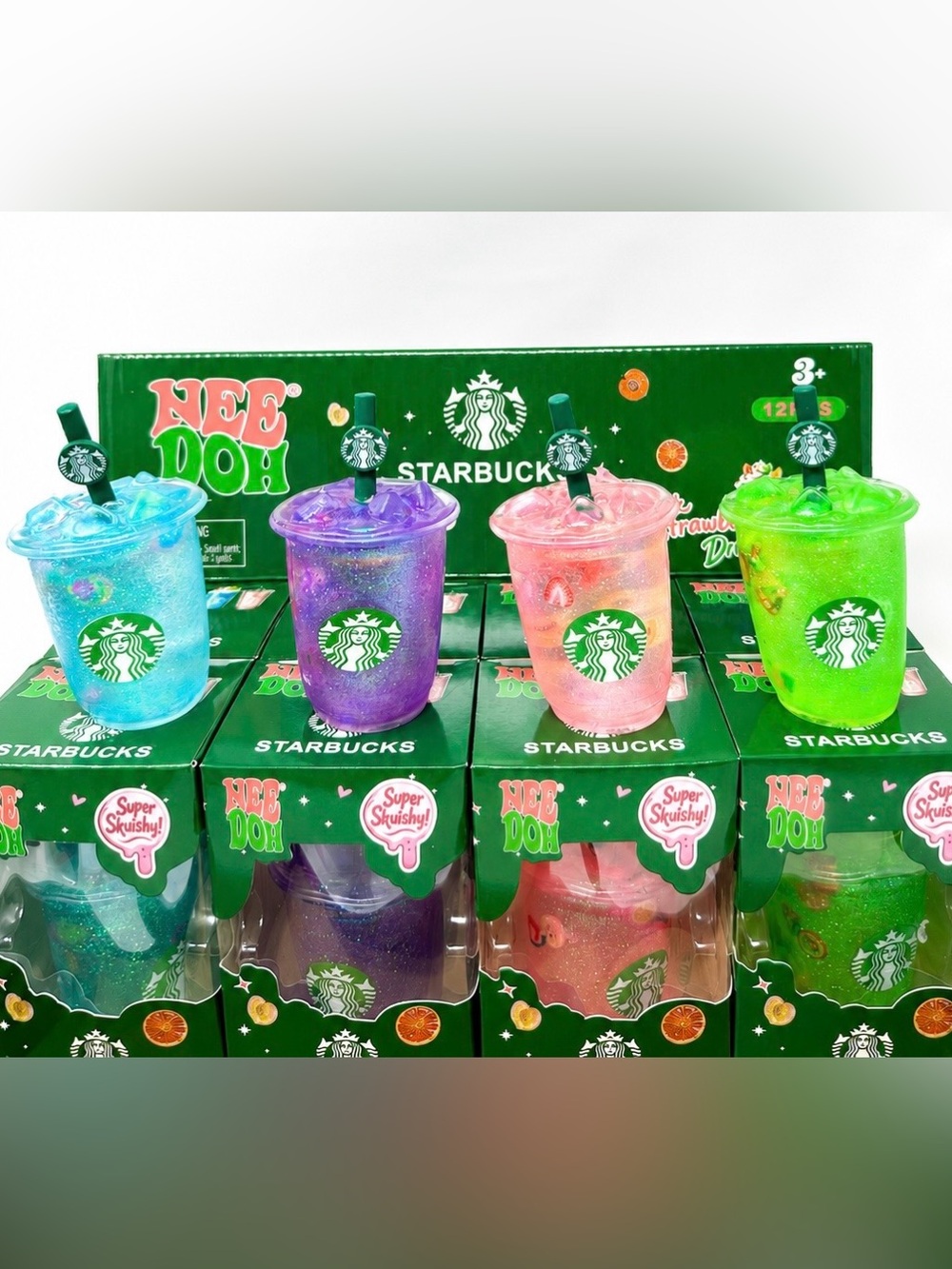 Starbucks Refresher Drink Sugar Squishy Cup Stress Toy Set 4